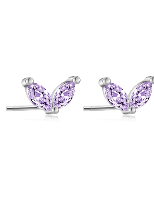 Platinum [Purple] 925 Sterling Silver Cubic Zirconia Geometric Dainty Stud Earring